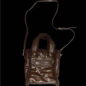 ASPEN brown faux leather fur trim mini crossbody handbag